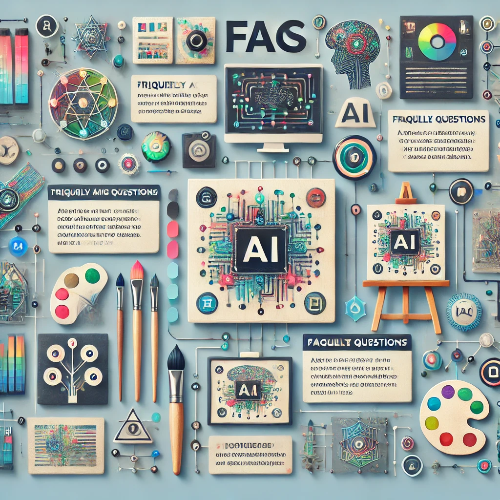 DALL·E 2025 01 17 14.09.23 A Visually Appealing Infographic Style Image Featuring Frequently Asked Questions (Faqs) About AI Generated Images. The Image Includes Icons Like Imag